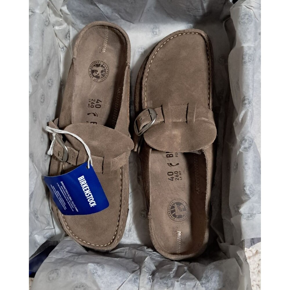Birkenstock BUCKLEY Suede Clog GRAY TAUPE Narrow EU 40 NEW - Picture 2 of 16